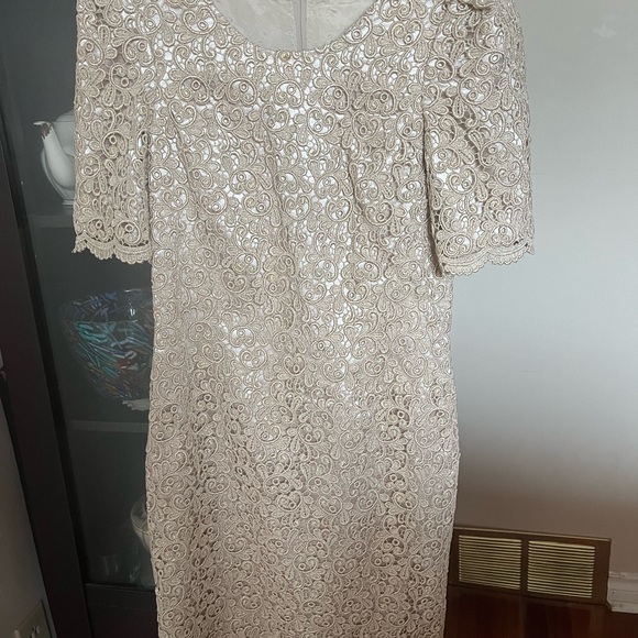 Elegant Lace handmade vintage dress with lace overlay - Picture 12 of 13
